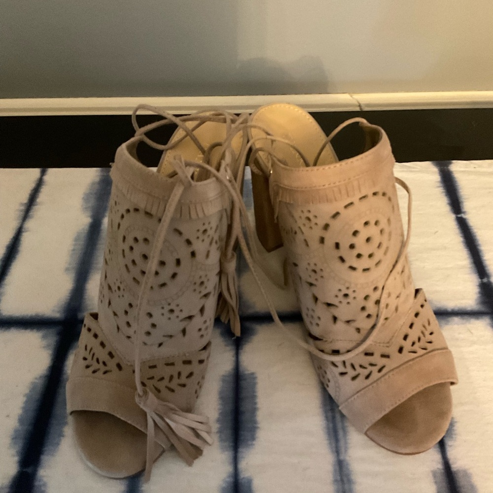 Elegant Beige Women's Lace-Up Heels